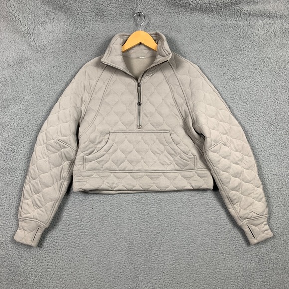 Lululemon Scuba Sweatshirt Womens XS/S Riverstone Oversized Quilted 1/2 Zip Crop - Picture 1 of 11